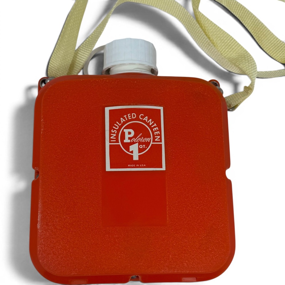 Vintage 70s Poloron 1 QT Insulated Canteen Made USA Orange camping Water Jug